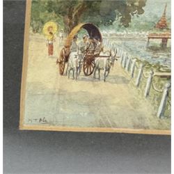 Maung Tun Hla (U Tun Hla) (Burmese 1874-1946): The Shwedagon Pagoda, pair watercolours signed M T Hla 16cm x 21cm (2)