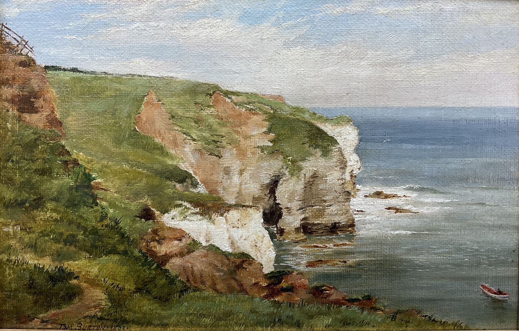 Thomas Bonfrey Burton (Beverley 1866-1941): Thornwick Bay, oil on board signed and dated 1893, 15.5cm x 24cm together with book 'Burton of Beverley - Pictures of Beverley and District' by Thomas Bonfrey Burton (2)