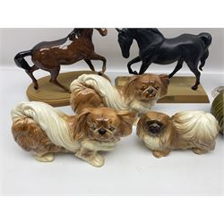 Pair of Melba Ware Pomeranian dog figures, Border Fine Arts Family Life otter figure, Beswick 'Spirit of Freedom', Royal Doulton horse figure and other animal figures and similar