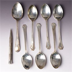 Set of six bead edge silver teaspoons Birmingham 1929-1933,  single teaspoon and a Mordan ...