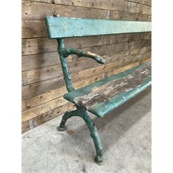 Early 20th century cast iron framed faux bois garden bench, timber seat and back rest
