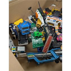 1970s and later Playmobil figures and accessories, refuse lorry and rescue helicopter and a collection of diecast cars, including Matchbox, Majorette, etc