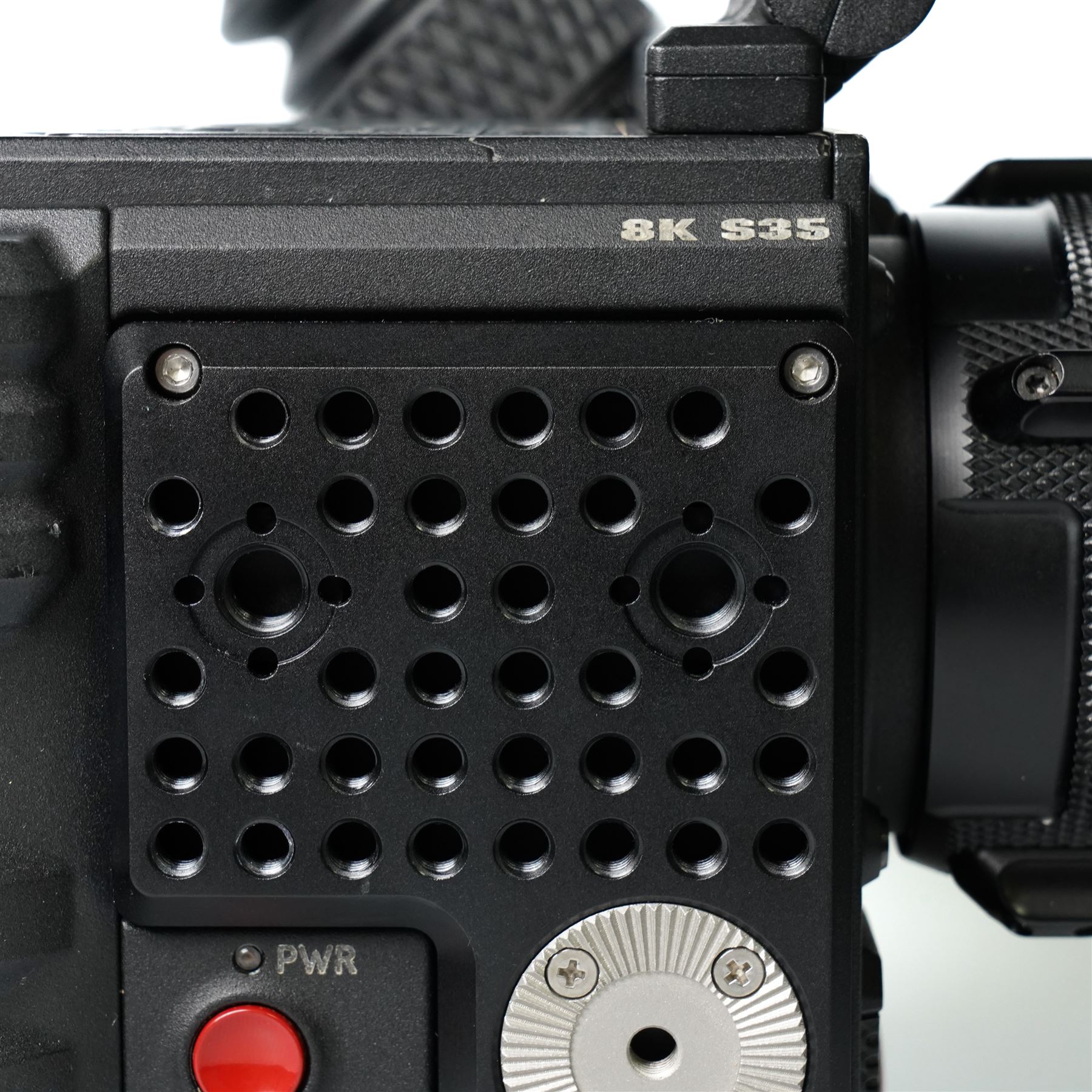RED Epic-W Helium 8K camera body serial no. 13024E6A9, with RED EVF, three RED Mini Mag 512GB cards, one 480 Mini Mag card and reader, two RED V-Mount batteries and charger, RED top handle, Wooden Camera Easy Top top plate and one other top plate, various accessory cables, Wooden Camera bridge plate for 19mm studio rods, 12 inch Wooden Camera Dovetail plate and four 19mm studio rods to include two 380mm and two 610mm, with original Epic-W camera box and contained within a custom cut flight case