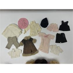 Six fashion dolls by Amanda Jane, Sindy and Barbie with various outfits, clothing and footwear