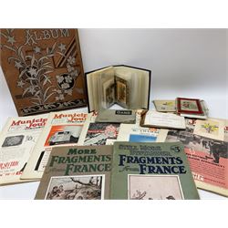 Victorian scrap album well stocked with portraits of Boer War leaders and celebrities, greeting cards, scraps etc; two Bruce Bairnsfather Fragments From France booklets; five 1939 Municipal Journals detailing war time preparations; and other ephemera