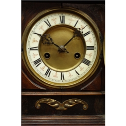  Early 20th century walnut cased mantel clock with 'H.A.C' 14-day movement striking on coil (H34cm), and an early 20th century mantel clock fitted with drawer (H52cm)  