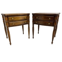 Lexington Furniture - pair of oak bedside lamp tables, shaped moulded top over two drawers, on turned and reed moulded supports