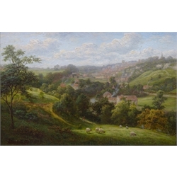  W Mellor (British 1851-1931): 'Knaresbro' and 'Knaresbro from Bilton Fields', pair oils on board signatures unclear possibly the work of Everett William Mellor, titled verso 20cm x 30cm (2)  