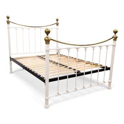 And So To Bed - Victorian design 'Juniper' brass and white painted double bed, the head an...