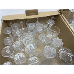Large collection of glassware, including brandy glasses, wine glass, tumblers etc in four boxes 
