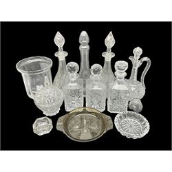 Early 20th century and later decanters, to include moulded and cut glass examples, together with a glass bon bon dish, vase, etc