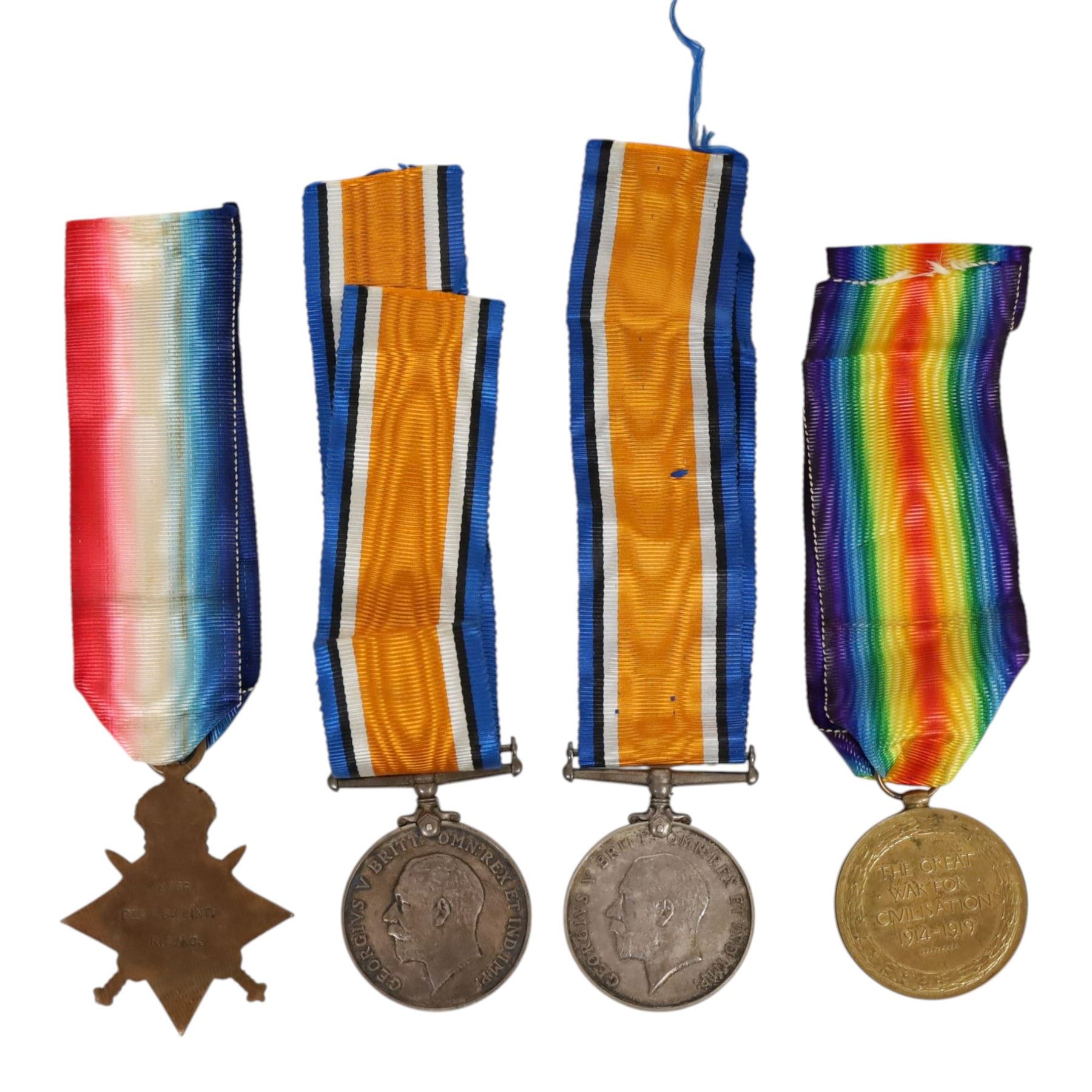 First World War Family Medal Group, comprising 1914 Star, British War medal and Victory medal, awarded to 8866 Pte. A.S. Flint. R.A.M.C. together with a further British War Medal to 75170 GNR.J.W.E(F)lint .R.A.