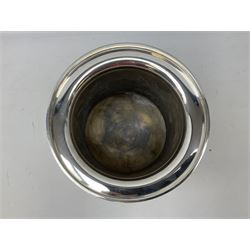 Silver plated Barker Ellis wine cooler of campagna form, the body of part fluted form with twin lion mask modelled handles, upon a circular foot, impressed mark beneath, H22.5cm 