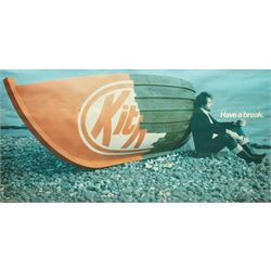 Original Rowntree Mackintosh (Rowntrees) advertising poster for KitKat - 'Have a Break', colour poster depicting a KitKat boat on a beach with a man drinking a cup of tea 38cm x 75cm 
Provenance: from the personal collection of David Lamb, former advertising manager at Rowntree Mackintosh, York