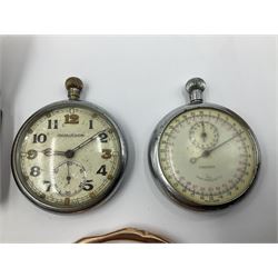 Jaeger-Le Coultre military pocket watch, the back case engraved G.S.T.P 037076, with broad arrow, together with a Pratima stop watch, 9ct gold bar brooch with clip, 9ct gold bangle with metal core, pair of gold plated spectacles and a set of Simmons sovereign scales, in original box