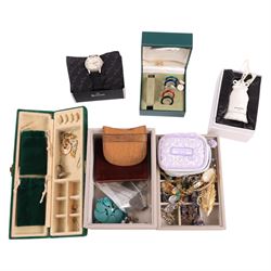 Silver jewellery, including faux pearl necklace and earrings, costume jewellery, Bulova au...