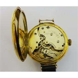  Longines gold wristwatch 1910 with owl mark and EF Co Longines stamped inside back cover  