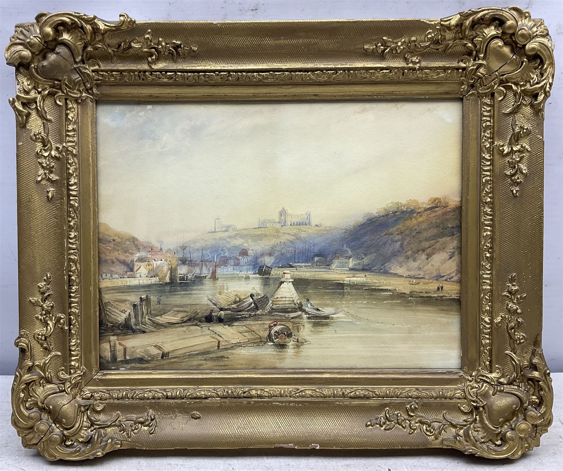 Henry Barlow Carter (British 1803-1867): Whitehall and the Upper Harbour at Whitby, watercolour with scratching out unsigned 25cm x 33cm