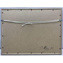 Jack Rigg (British 1927-2023): Tug and Tow Passing Battersea Power Station, oil on board signed, dated 2017 verso 27cm x 40cm