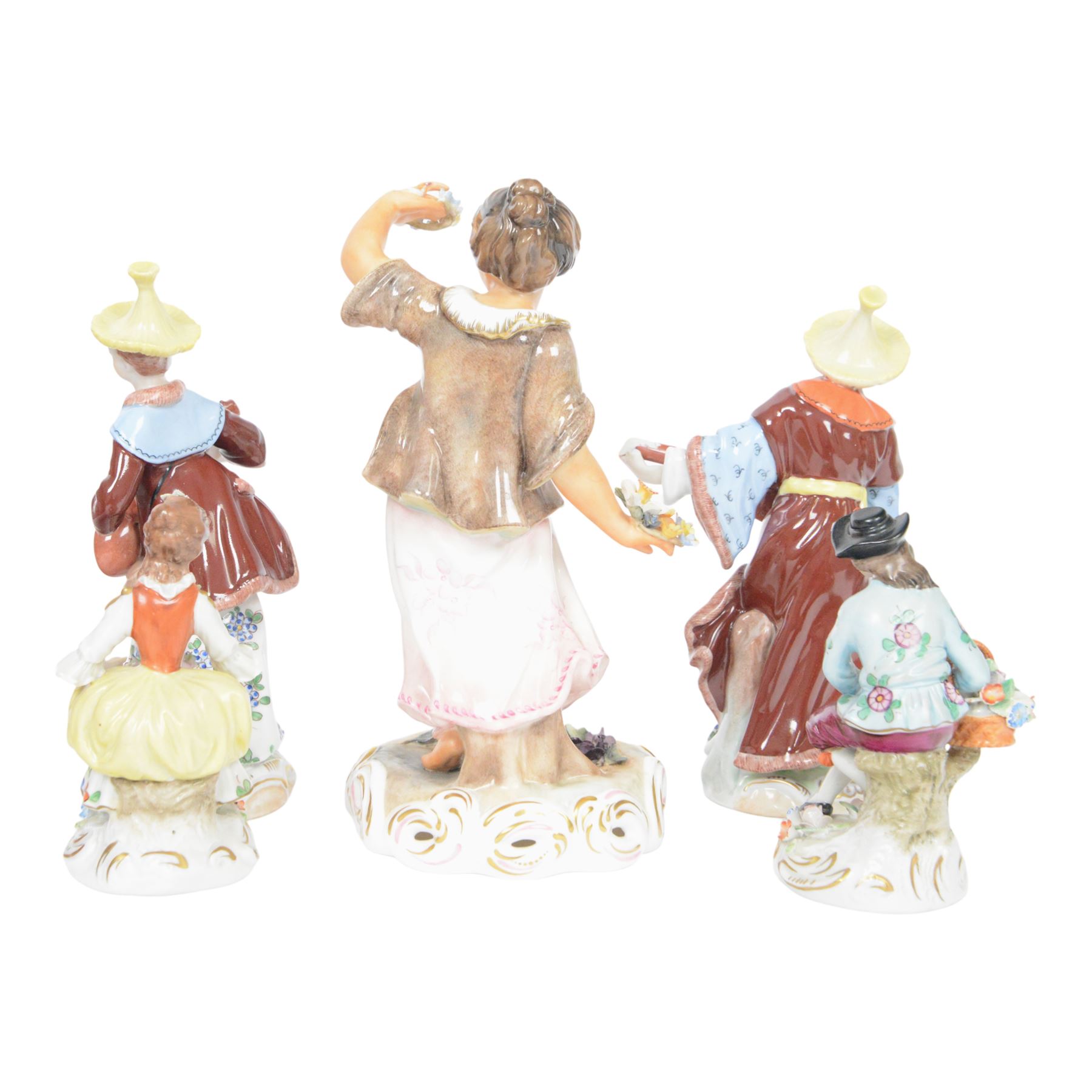 Royal Crown Derby figure Spring, together with Pair of Dresden Malabar musicians and two others    
