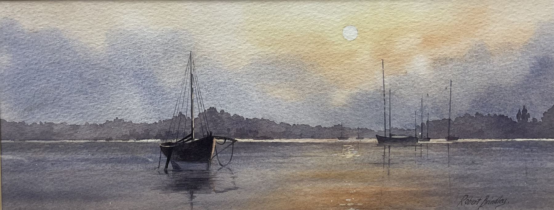 Robert Brindley (British 1949-): Moored Boat, watercolour signed 13cm x 35cm 