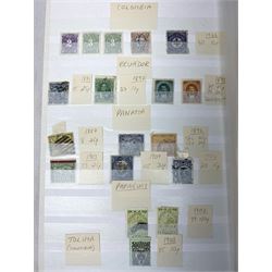 World stamps, including Argentina, Bolivia, Brazil, British Guiana, Chile, Colombia, Peru, Uruguay, Costa Rica etc and German States - Baden, nine stamps from 1851 and later, housed on two stock cards, all housed in a stockbook 