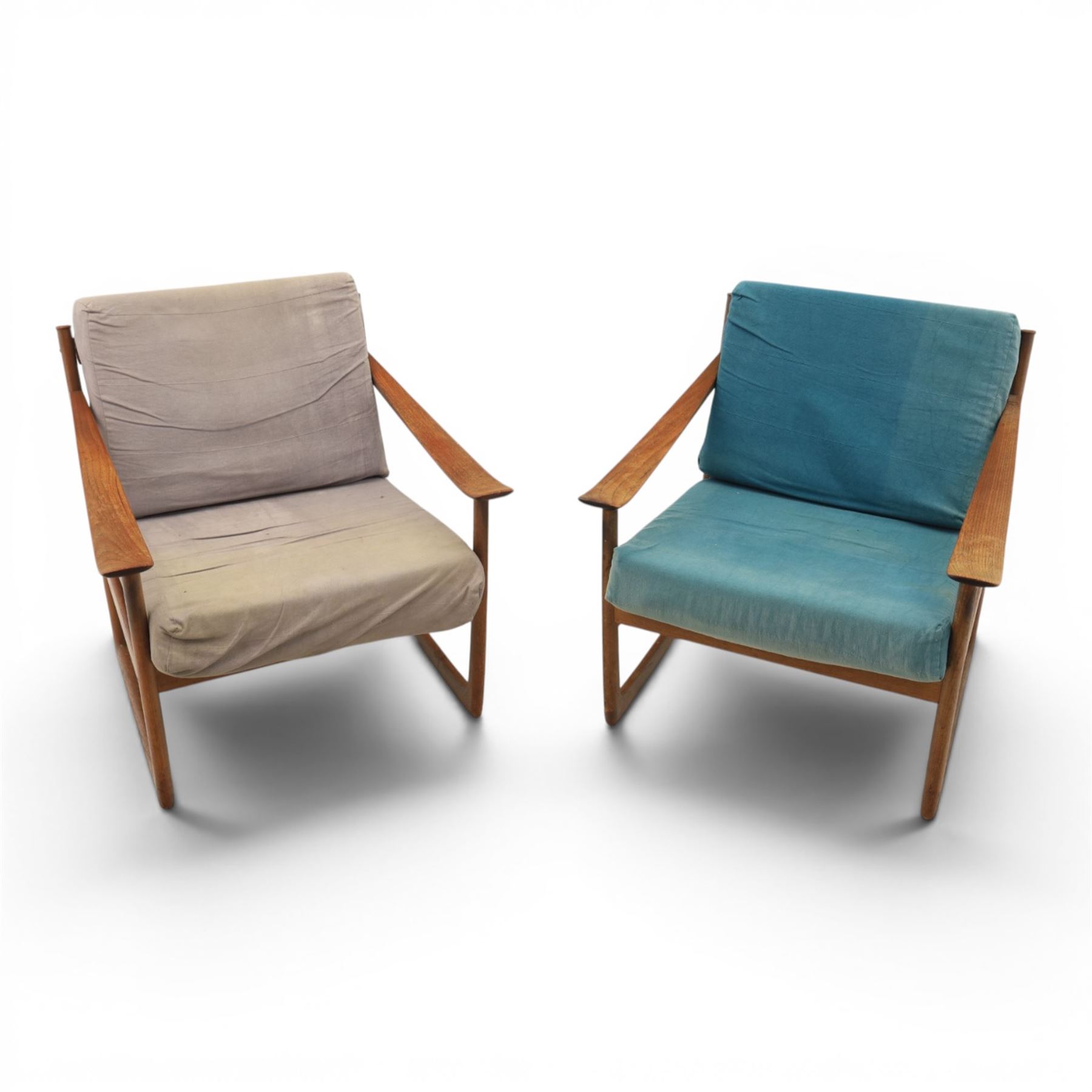 Peter Hvidt and Orla Mølgaard for France and Son - pair of mid-20th century model FD130 teak framed easy armchairs (2)