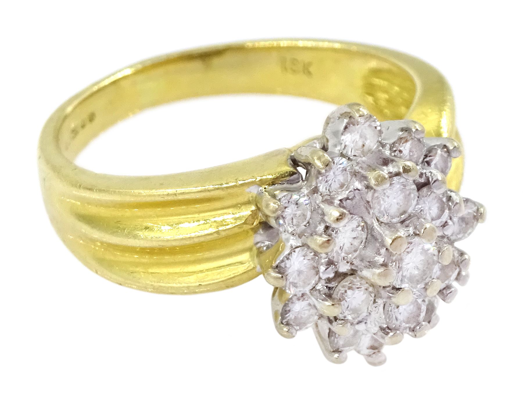 18ct gold round brilliant cut diamond cluster ring, Birmingham import mark 1996, total diamond weight approx 1.00 carat