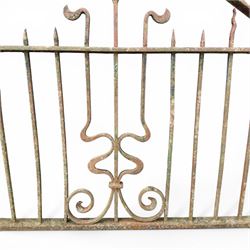 Impressive 19th century 4' wrought iron Country House pedestrian gate, bar form with close rail base, X framed with central crests, scroll and spike top