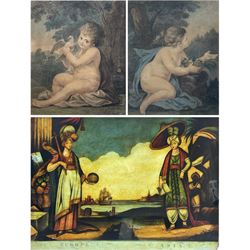 'Europe and Asia', George III allegorical reverse print on glass, early 19th century 26cm x 35cm; 'Friendship' & 'Contentment', pair early 19th century Bartolozzi engravings  (3)