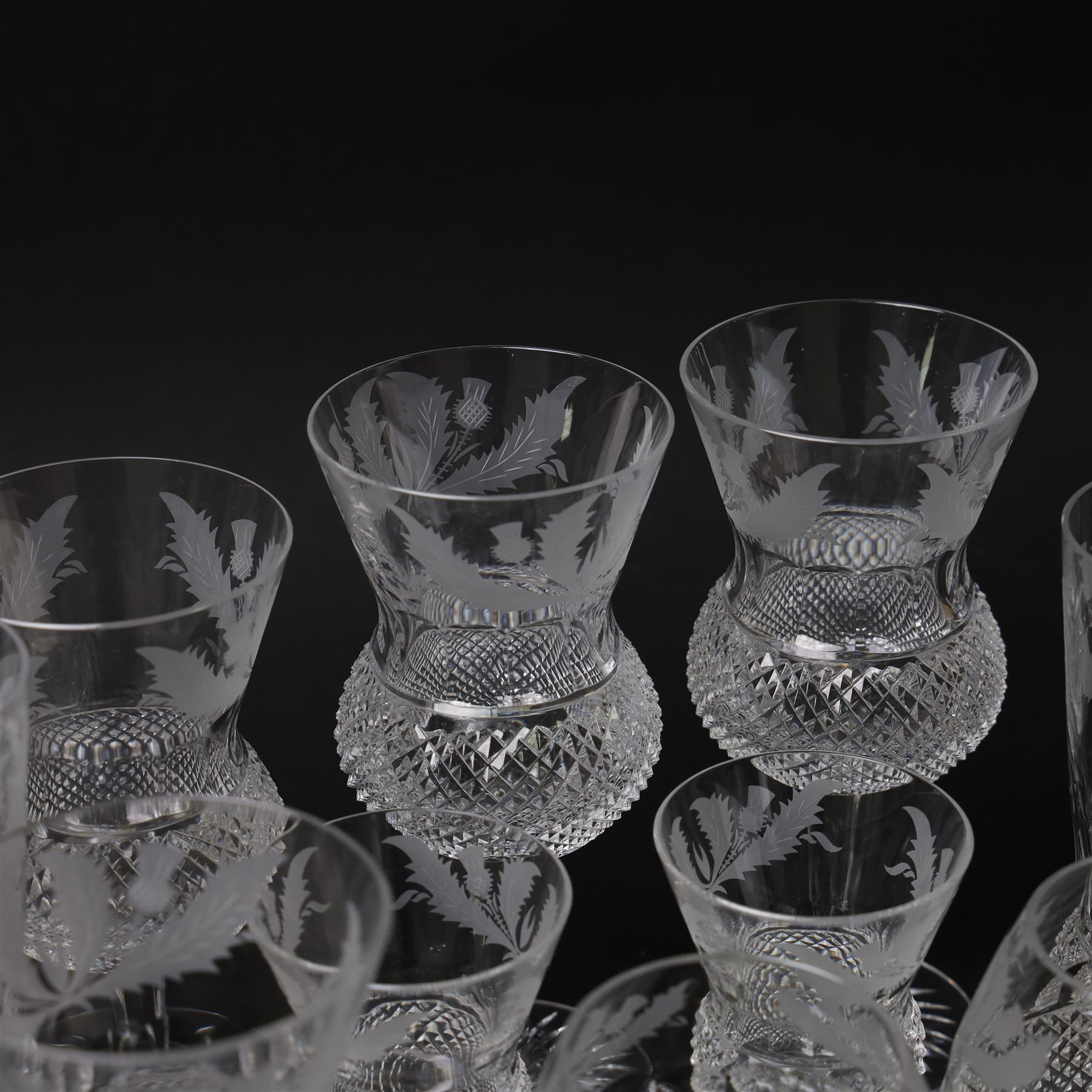Ten Edinburgh Crystal Thistle pattern glass in pairs, comprising champagne, red wine, white wine, port, sherry and brandy glasses   