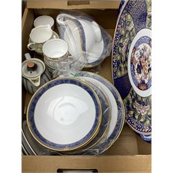 A collection of tea and dinner wares, including Sopde dinner wares in Dauphin design Dinner plates, side plates and bowls for eight, Royal Stafford  and Paragon cups and saucers, Coalport serving dishes etc, three boxes    