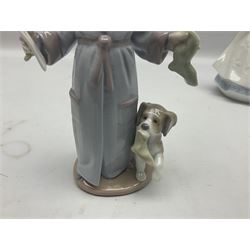 Three Lladro figures, comprising Dear Santa no 6166, Angelic Melody 1993 no 5963 and Seraphs Head no2 no 4885, together with Lladro plaque Love Brings Us Together no 7677, all with original boxes, largest example H18cm