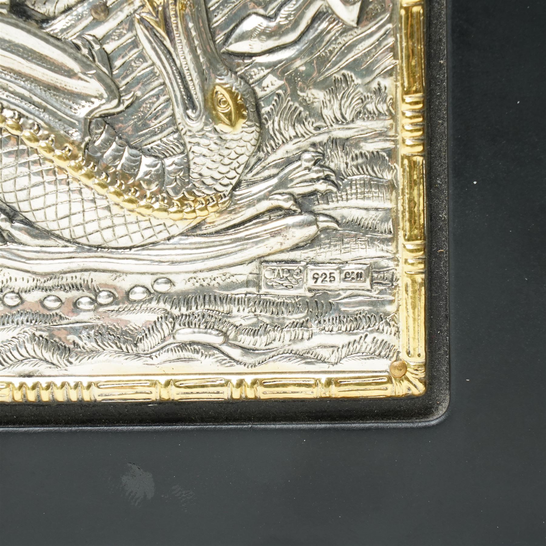 Ciarte - Copy of a silver mounted Byzantine icon of St George, 925 standard 15cm x 10cm, and three smaller silver icons (4)