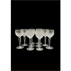 Set of ten Waterford Colleen pattern cut crystal hock glasses, four in presentation boxes, H18.7cm