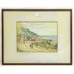  Rowland Henry Hill (Staithes Group 1873-1952): Figures at Runswick Bay, watercolour and gouache signed and dated 1922, 23cm x 31cm  DDS - Artist's resale rights may apply to this lot  