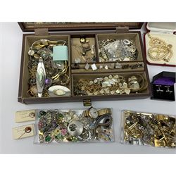 Collection of silver cufflink's, other gilt cuflink's, silver rings, vintage and later costume jewellery including brooches, Adeline Ralph Weston jewellery, medals etc