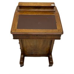 Victorian inlaid walnut Davenport desk, fitted with fall front and hinged compartment to the top, four drawers to right hand side, with dummy drawers to the left