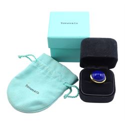 Tiffany & Co 18ct gold cabochon lapis lazuli ring by Elsa Peretti, stamped 750 with signature, boxed