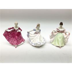 Royal Doulton Peggy Davies collection figures including Cherie HN2341, Debbie HN2400 and Royal Doulton miniature figures, Kirsty HN3213, Sunday Best HN3218, Sara HN3219, Ninette HN3215, Buttercup HN3908 and Fragrance HN3220.