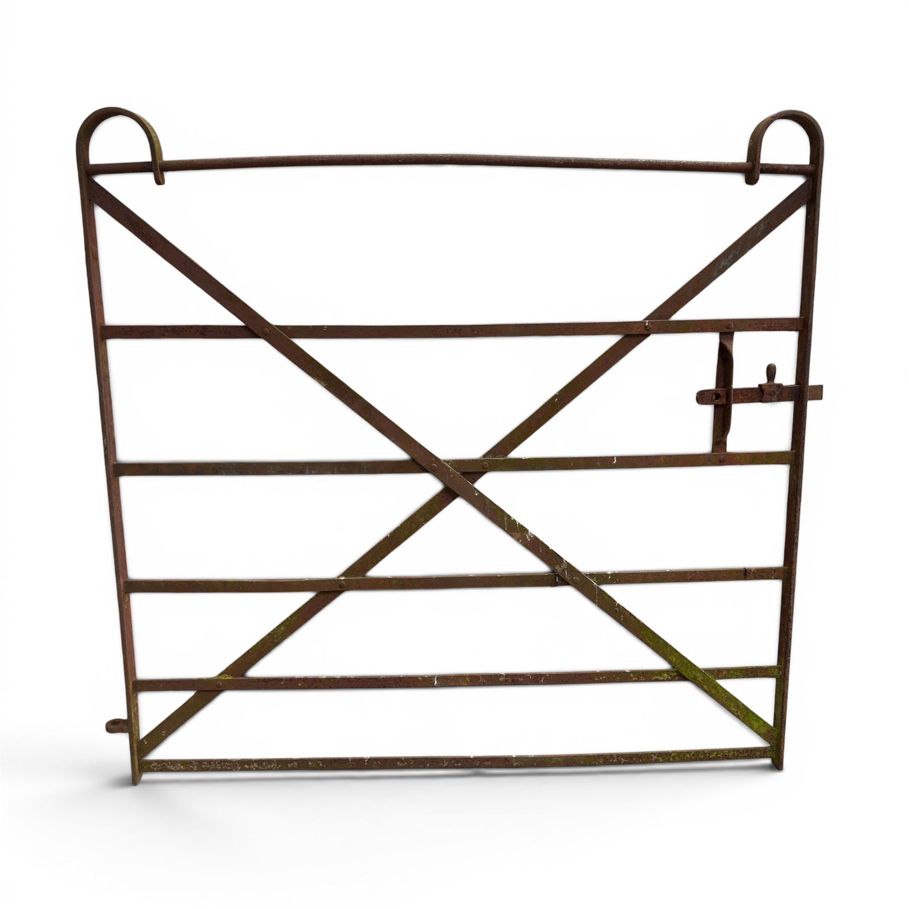 Georgian wrought iron strapwork gate, with arched cresting rail ends and hinged latch