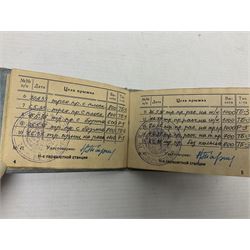 1930s Soviet Parachute Instructor's I.D. book containing photograph, seal stamp, signatures and twenty-five log entries dated 1935