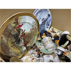 Quantity of ceramics to include Limoges egg box decorated with flowers, Limoges miniature furniture, Beswick bulldog and blue tit figures, Royal Worcester Palissy, pair of Chinese vases, Japanese tea wares, collection of thimbles, Crown Staffordshire, teawares, together with two Murano style glass clowns etc