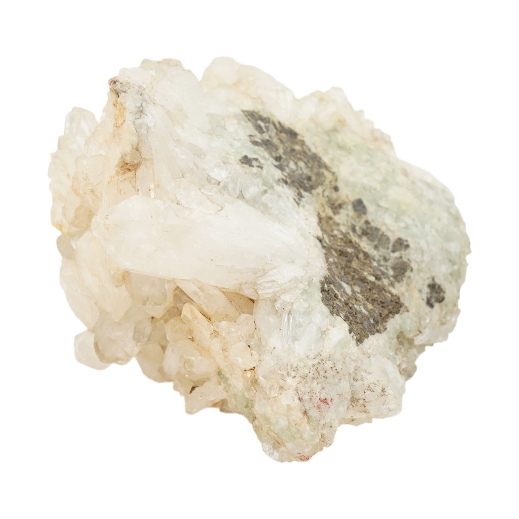 Two amethyst geode clusters, with white and purple crystalline formations, purple formation W18cm (2)