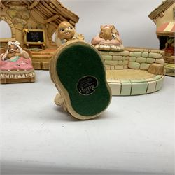 Collection of Pendelfin figures to include Band Stand 'Fruit Shop' and school house displays and six figures