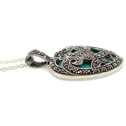  Silver marcasite and turquoise pendant necklace, stamped 925  