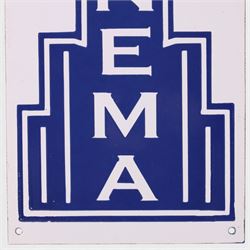 Art Deco style 'Cinema' reproduction enamel sign, blue on a white ground, H43cm