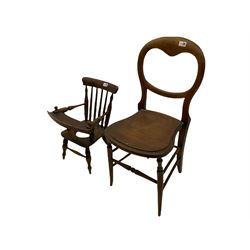 Early 19th century elm child's high chair, and a bedroom chair
