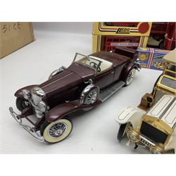 Four Franklin Mint 1:24 scale model cars, to include 1940 Duesenberg, 1912 Packard Victoria, 1935 Duesenberg and 1911 Rolls Royce, together with other diecast vehicles including Matchbox Models of Yesteryear, Lledo etc