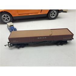 '00' gauge - Tri-ang Class 3F Jinty 0-6-0 tank locomotive No.47606; Tri-ang brick wagon; Hornby Dublo die-cast Austin Taxi; and Chad Valley tin-plate signal box; all unboxed; together with a German Rex Mercedes-Benz large scale friction drive car; boxed